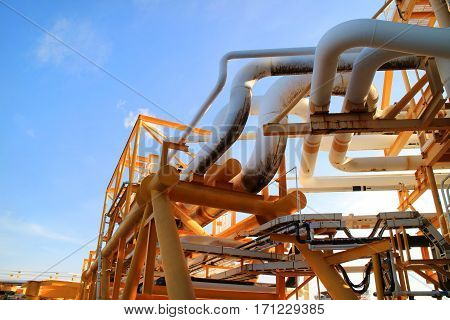 pipelines on oil and gas platform for production, Oil and gas process and control by automation system, Operator control product in oil and gas industry.