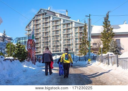 Borovets, Bulgaria - January 30, 2017: Winter ski resort Borovets and holel Rila