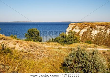 Beautiful landscape from river Volga with cliff