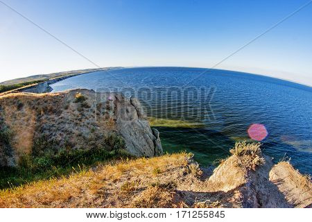 Beautiful landscape from river Volga with cliff
