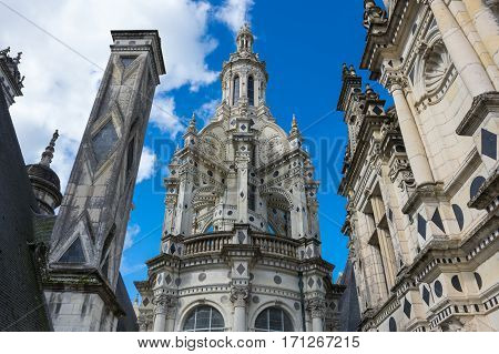 CHAMBORD FRANCE - MAY 07 2015: The royal Chateau de Chambord at Chambord Loir-et-Cher France