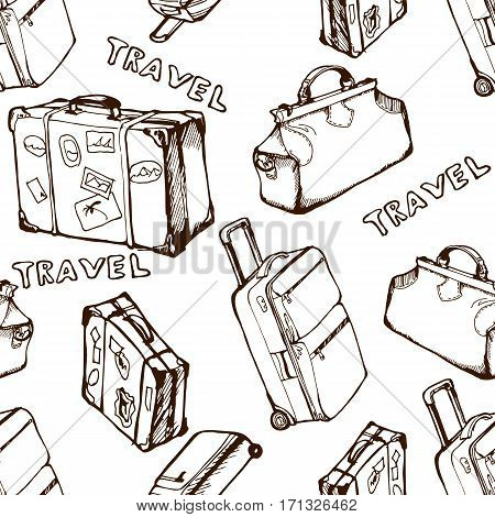 Travel seamless background. Hand drawn summer holidays pattern. Vector illustration