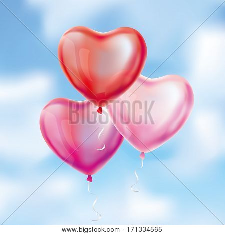 Heart Red transparent balloon on background. Frosted party balloons for event design. Balloons isolated in the air. Party decorations for birthday, anniversary, celebration. Shine transparent balloon.