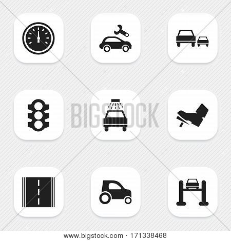 Set Of 9 Editable Traffic Icons. Includes Symbols Such As Speed Control, Car Lave, Vehicle Car And More. Can Be Used For Web, Mobile, UI And Infographic Design.