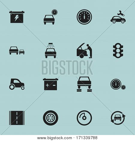 Set Of 16 Editable Car Icons. Includes Symbols Such As Auto Repair, Car Lave, Highway And More. Can Be Used For Web, Mobile, UI And Infographic Design.