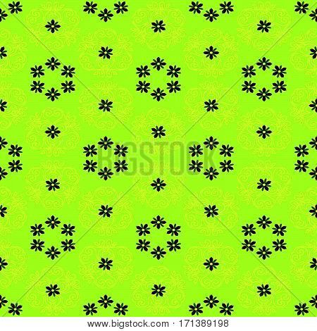 floral pattern with geometric elements on a light green background