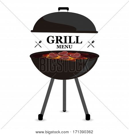Baner Barbecue On Grill Grill Menu Vector Illustration