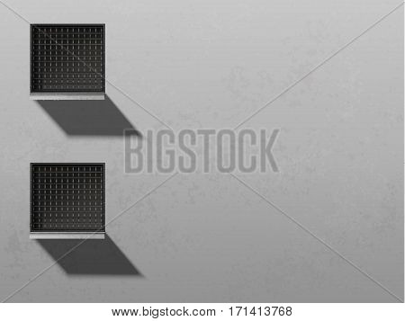Minimalism style architecture background. Abstract wall with windows. Jail windows illustration. Building wall vector image. Grunge facade. Home guard. House wall front view.