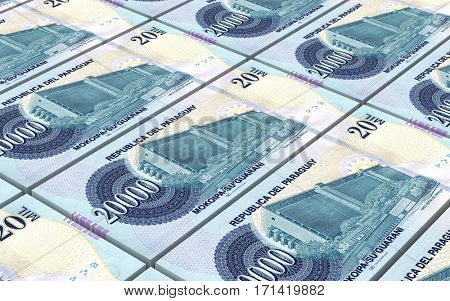 Paraguyan Guarani bills stacked background. 3D illustration.
