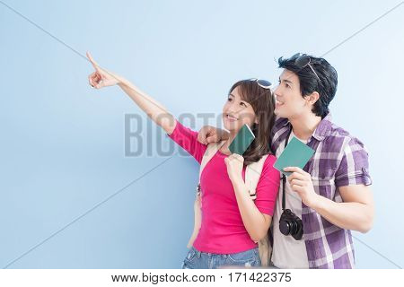 young couple go to travel and take passport