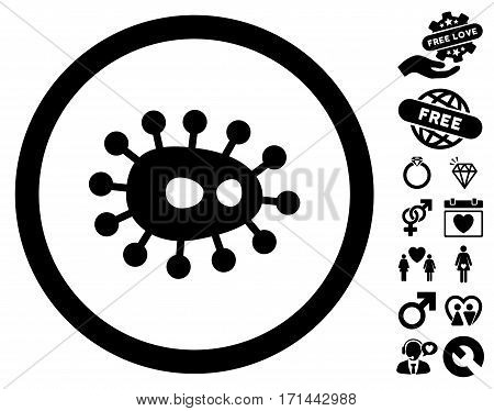 Bacilla icon with bonus romantic pictograph collection. Vector illustration style is flat iconic black symbols on white background.