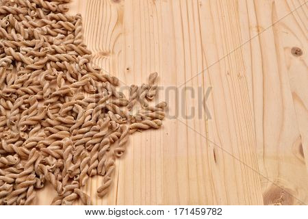 Wholemeal Pasta Fusilli From Organic Whole Grain Spelt On A Rustic Wooden Table. Whole Wheat Pasta,