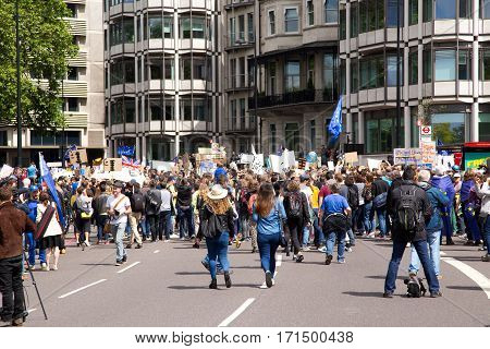 LONDON - July 2nd: Protesters at the march for europe protest on July the 2nd 2016 in London england uk. An estimated 35 thousand attended the march.