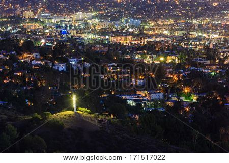 Los Angeles Downtown Nightscene With Crucifixion