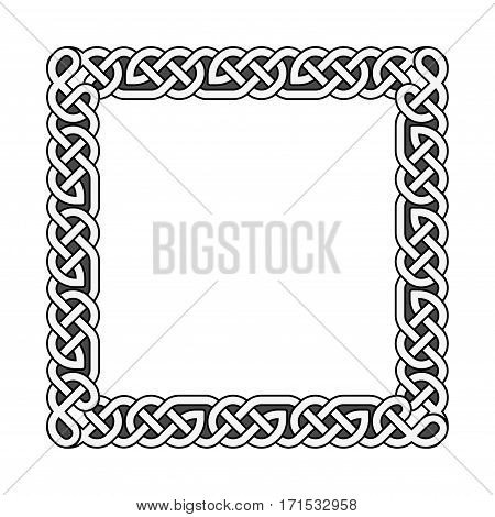 Square celtic knots vector medieval frame in black and white. Traditional frame pattern illustration