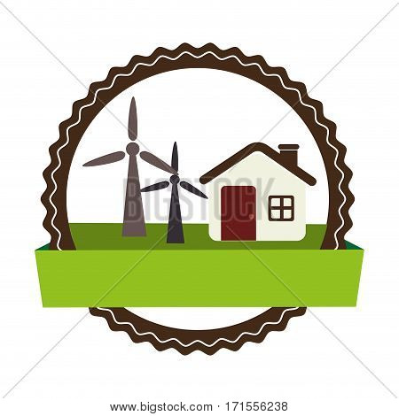 circular landscape with cottage and eolic turbines vector illustration vector illustration