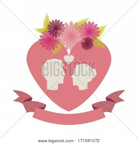 roses and flowers couple heart icon stock, vector illustration