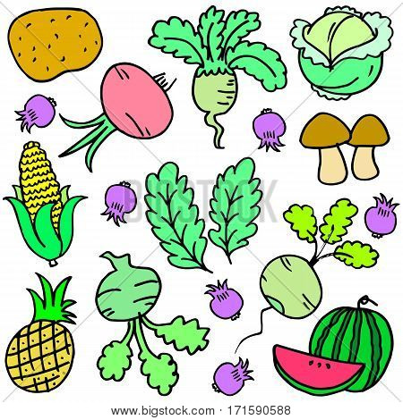 Vector vegetable set of doodles collection stock