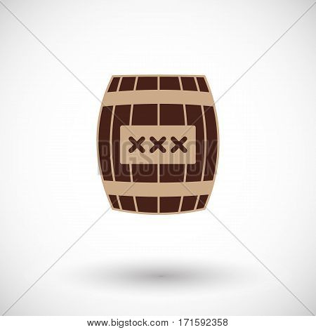 Cask or barrel icon. Flat design of wooden conteiner with round shadow. Vector illustration