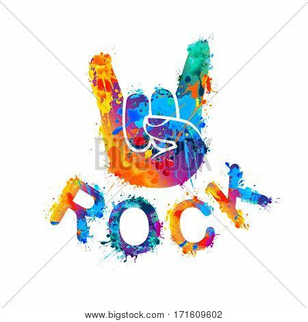 Rock. Hand sign of the horns. Splash paint icon