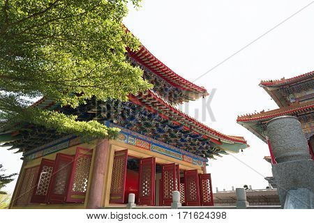 Chinese architecture Wat Mangkon Kamalawat or Wat Leng Noei YiTemple in Chinese style in NonthaburiThailand.