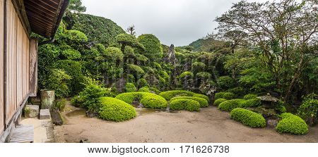 Beautiful Japanese Garden In Chiran Samurai District In Kagoshima, Japan.