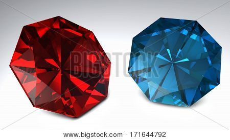 Red And Blue Diamonds Isolated On White