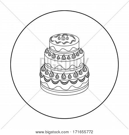 Red three-ply cake icon in outline design isolated on white background. Cakes symbol stock vector illustration.