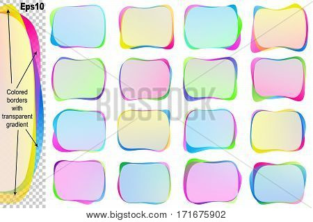 Banners from Speech bubbles with copy space; Text balloons with transparent overlapping colored borders; Vector set icon of rectangle frames Eps10