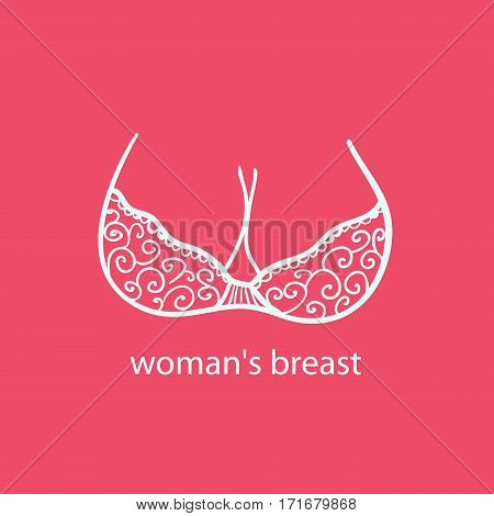 Woman's breast icon logo.Boobs icon love adult content sex shop bra and boobs human body parts. Girls boobs naked adult two boobs colorful  shop cartoon style