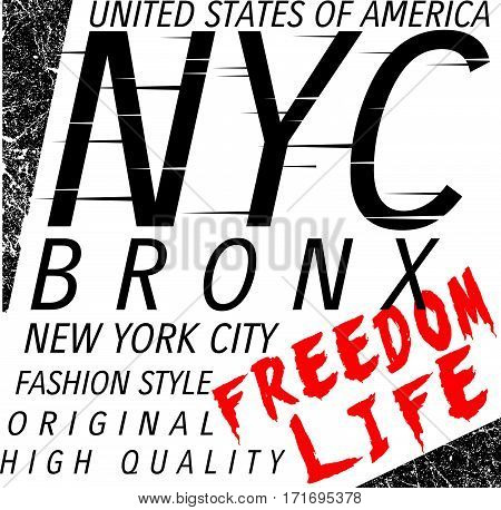 New York City; Bronx Grunge background. Typography; t-shirt graphics; poster