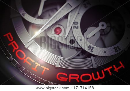 Luxury Wristwatch with Profit Growth on the Face, Symbol of Time. Men Pocket Watch Machinery Macro Detail with Inscription Profit Growth. Time Concept with Glow Effect and Lens Flare. 3D Rendering.