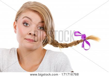 Teenage Girl In Braid Hair Making Funny Face