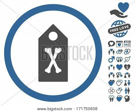 Dead Marker icon with bonus lovely clip art. Vector illustration style is flat iconic cobalt and gray symbols on white background.