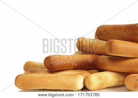 salty bread sticks isolated on white background