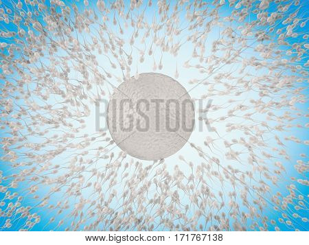 3d rendering white sperm fertilize with ovum