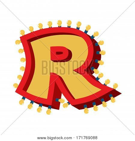 Letter R Lamp Glowing Font. Vintage Light Bulb Alphabet. Retro Abc Sparkling Lights