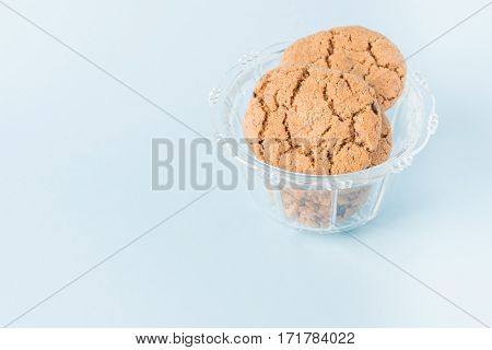 Chocolate chip cookies in a glass cup