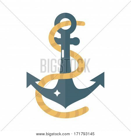 Anchor nautical and sailing themed label or icon with ship insignia template adventure old traditional ribbons. Travel element graphic emblem with ship sign vector illustration.