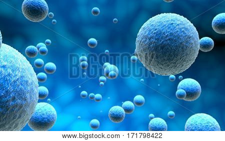 microscopic cells in a blue background 3d illustration