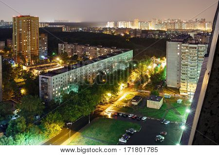 City Balashikha during the thunderstorm at night. Balashikha, Moscow region, Russia.