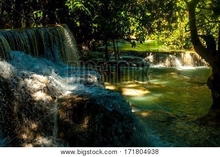 The idyllic Kuang Si Waterfall near Luang Prabang in Laos