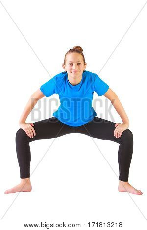 Beautiful Woman Doing Yoguna White Background