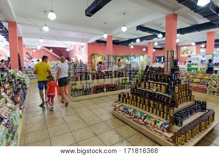Kumluca, Turkey - June 20.2014. shop for the sale of the national food for tourists