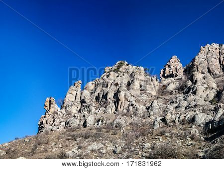 Ghost valley landscape and Demirji mountain Crimea