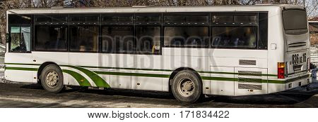 Kazakhstan, Ust-Kamenogorsk, february 7, 2017: The bus Daewoo in the street. Public transport. Passenger transportation