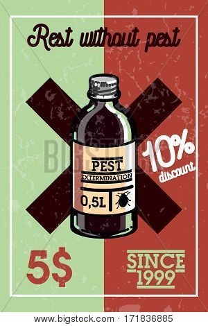 Pest control banner with exterminators of insects in chemical protective using repellents against cockroaches flat vector illustration
