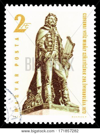 HUNGARY - CIRCA 1973 : Cancelled postage stamp printed by Hungary, that shows Mihaly Csokonal.