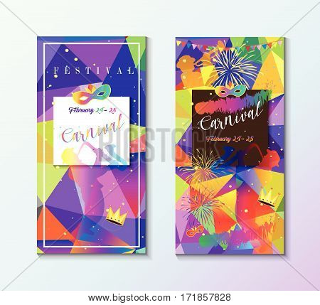 Set of Mardi Gras Carnival, Music Festival, Masquerade poster, invitation design. Funfair, parade funny tickets, banners design with confetti, musicians, carnival mask, crown, fleur de lis symbols