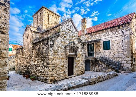 Scenic view at old stone architecture in Dalmatia region, croatian travel places.
